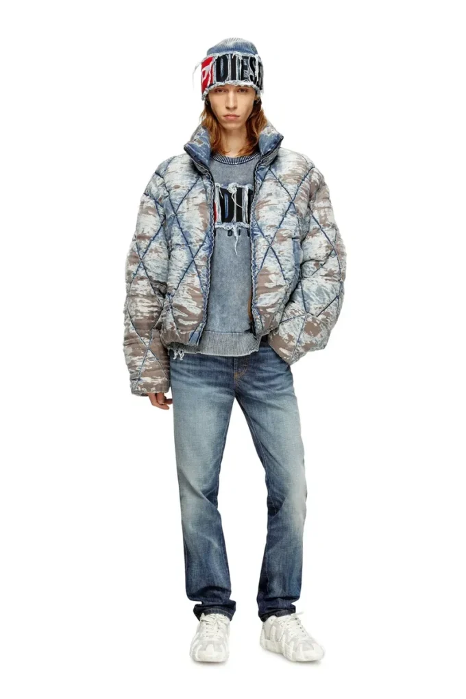 w-kons Piumino imbottito in denim devoré trapuntato con motivo argyle w-kons Piumino imbottito in denim devoré trapuntato con motivo argyle