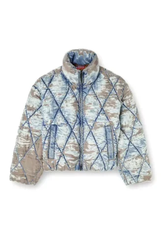 w-kons Piumino imbottito in denim devoré trapuntato con motivo argyle