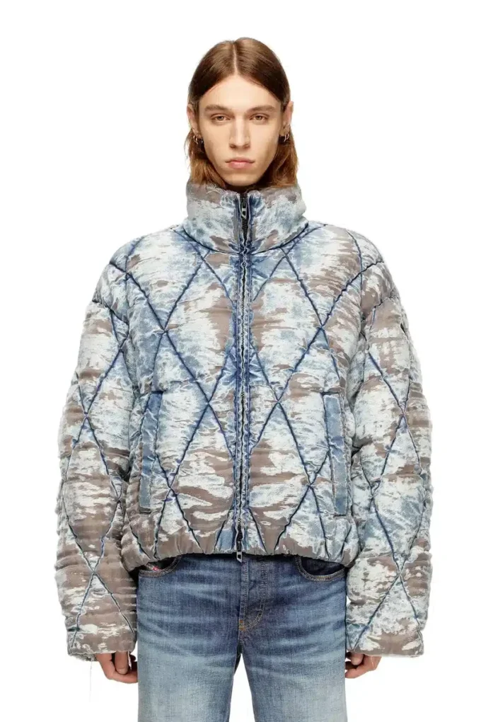 w-kons Piumino imbottito in denim devoré trapuntato con motivo argyle w-kons Piumino imbottito in denim devoré trapuntato con motivo argyle