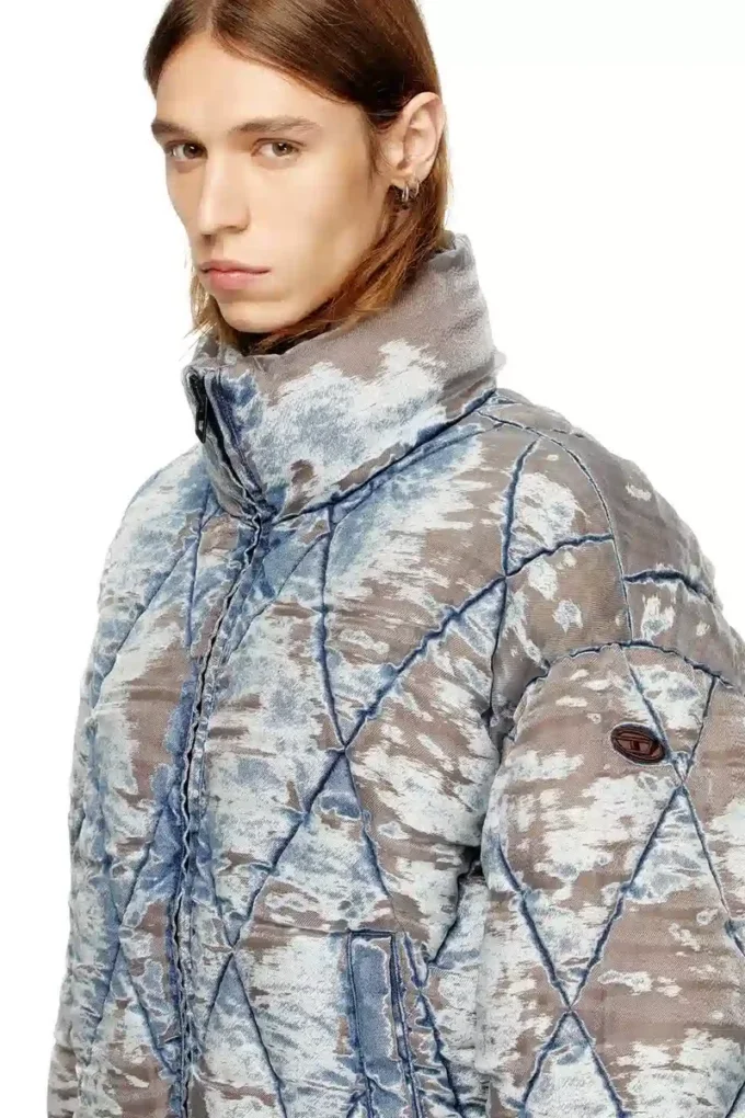 w-kons Piumino imbottito in denim devoré trapuntato con motivo argyle w-kons Piumino imbottito in denim devoré trapuntato con motivo argyle